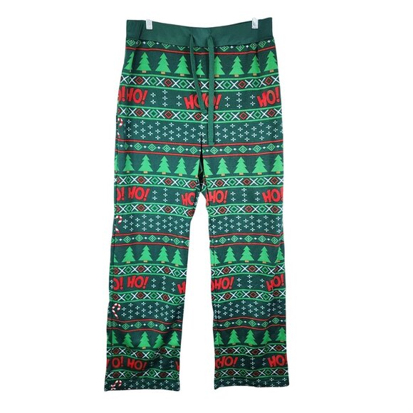 Mens Green & Red Christmas Holiday "Ho Ho Ho" Pajama Pants Fleece Size XL - Picture 1 of 11